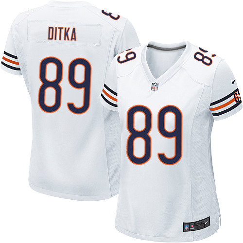 Women's Elite Mike Ditka Nike Jersey White Road - #89 NFL Chicago Bears